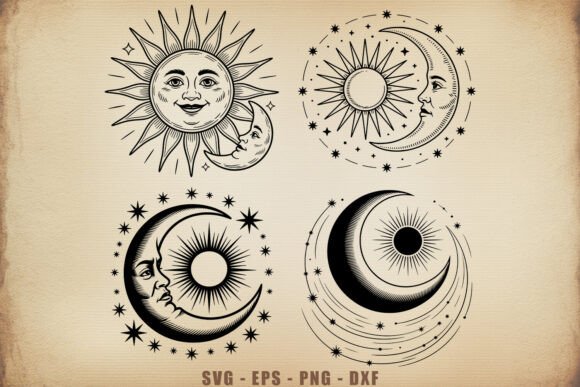 Download Sun &amp; Moon Vintage Engraving SVG Bundle - Engraving svg Collection