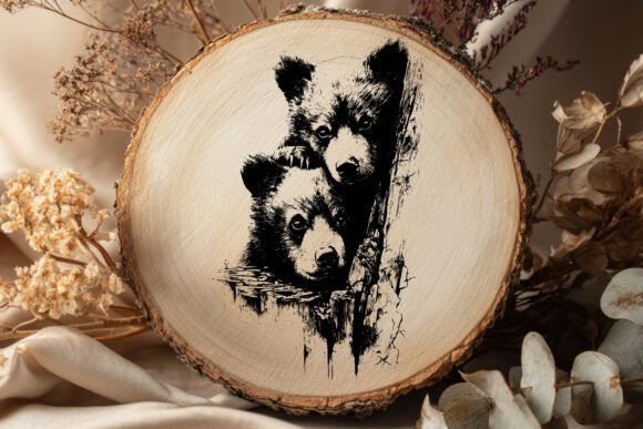Download Baby Bear Cubs Engraving SVG Wildlife - Engraving svg Collection